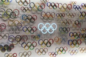 日本オリンピックミュージアムにあるオリンピックシンボルマーク